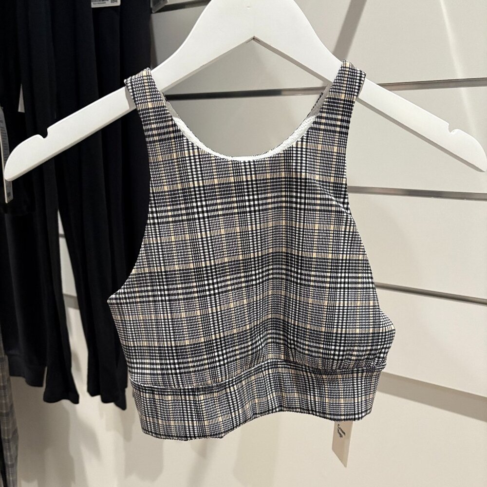 Cream Yoga Sophia High Neck Bra Plaid